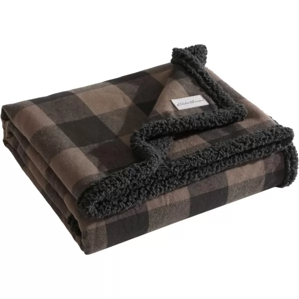 Eddie Bauer  Throw Blanket Reversible Sherpa Fleece Bedding Buffalo Plaid Home Decor for All Seasons Black Check ThrowThrow BrownBlack