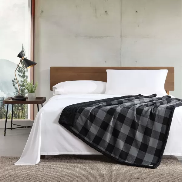 Eddie Bauer  Throw Blanket Reversible Sherpa Fleece Bedding Buffalo Plaid Home Decor for All Seasons Black Check ThrowThrow GreyBlack