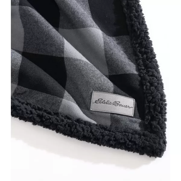 Eddie Bauer  Throw Blanket Reversible Sherpa Fleece Bedding Buffalo Plaid Home Decor for All Seasons Black Check ThrowThrow GreyBlack