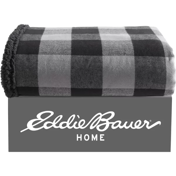 Eddie Bauer  Throw Blanket Reversible Sherpa Fleece Bedding Buffalo Plaid Home Decor for All Seasons Black Check ThrowThrow GreyBlack