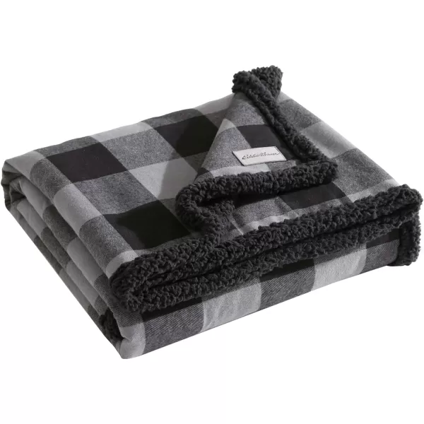 Eddie Bauer  Throw Blanket Reversible Sherpa Fleece Bedding Buffalo Plaid Home Decor for All Seasons Black Check ThrowThrow GreyBlack