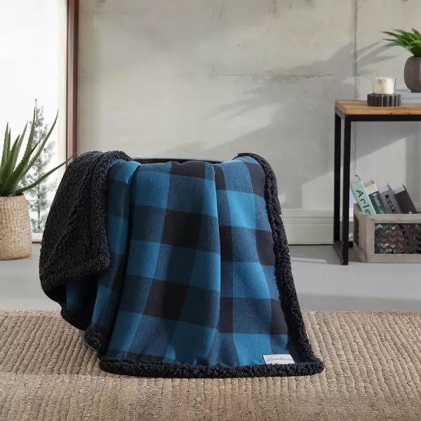 Eddie Bauer  Throw Blanket Reversible Sherpa Fleece Bedding Buffalo Plaid Home Decor for All Seasons Black Check ThrowThrow Midnight BlueBlack