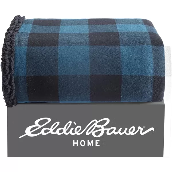 Eddie Bauer  Throw Blanket Reversible Sherpa Fleece Bedding Buffalo Plaid Home Decor for All Seasons Black Check ThrowThrow Midnight BlueBlack