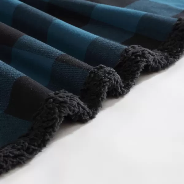 Eddie Bauer  Throw Blanket Reversible Sherpa Fleece Bedding Buffalo Plaid Home Decor for All Seasons Black Check ThrowThrow Midnight BlueBlack