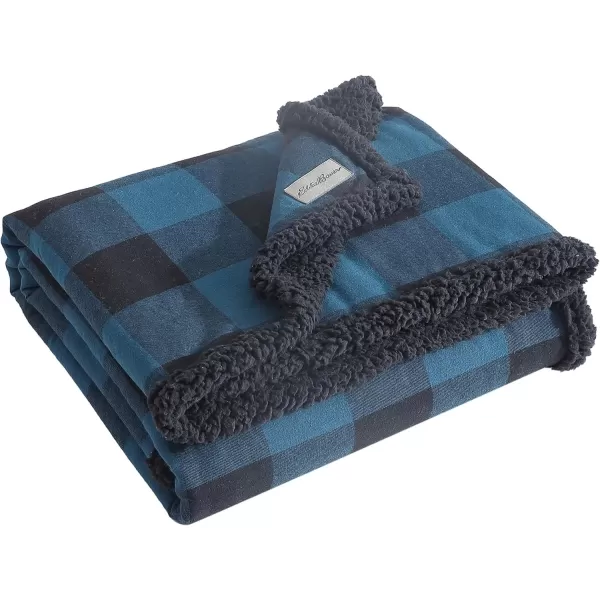 Eddie Bauer  Throw Blanket Reversible Sherpa Fleece Bedding Buffalo Plaid Home Decor for All Seasons Black Check ThrowThrow Midnight BlueBlack