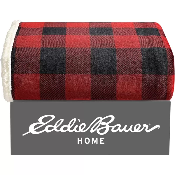 Eddie Bauer  Throw Blanket Reversible Sherpa Fleece Bedding Buffalo Plaid Home Decor for All Seasons Black Check ThrowThrow Red Check