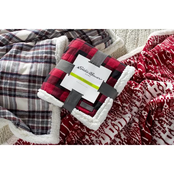 Eddie Bauer  Throw Blanket Reversible Sherpa Fleece Bedding Buffalo Plaid Home Decor for All Seasons Black Check ThrowThrow Red Check