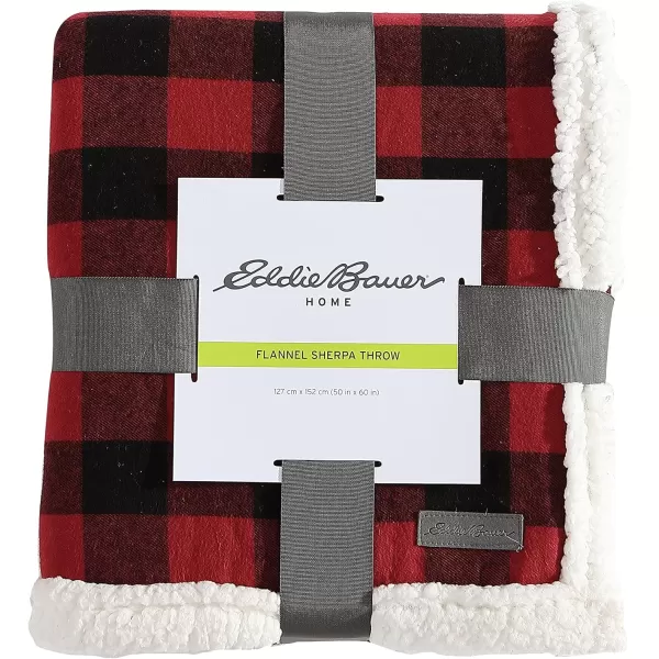 Eddie Bauer  Throw Blanket Reversible Sherpa Fleece Bedding Buffalo Plaid Home Decor for All Seasons Black Check ThrowThrow Red Check