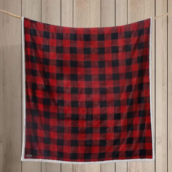 Eddie Bauer  Throw Blanket Reversible Sherpa Fleece Bedding Buffalo Plaid Home Decor for All Seasons Black Check ThrowThrow Red Check