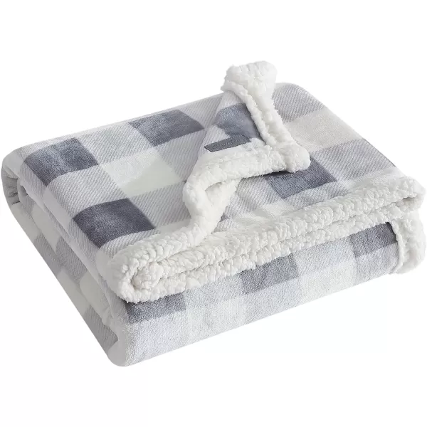 Eddie Bauer  Throw Blanket Reversible Sherpa Fleece Bedding Home Decor for All Seasons Bunkhouse Plaid Beige ThrowChrome GreyWhite