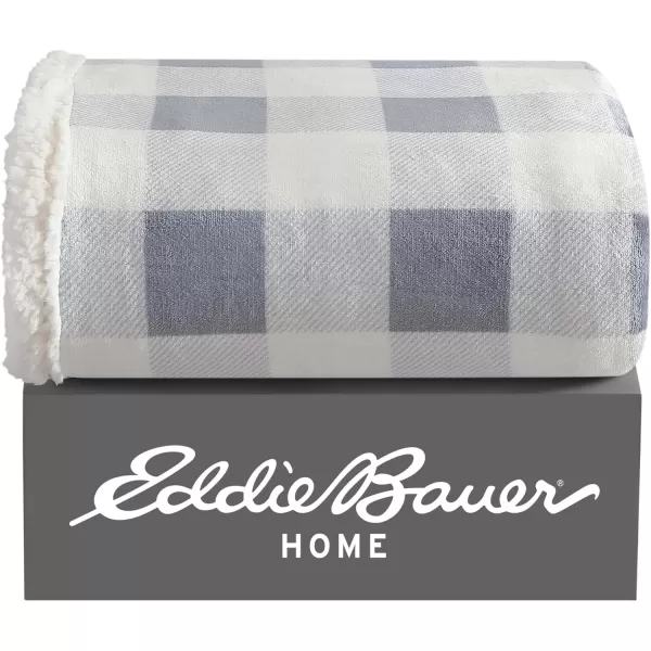 Eddie Bauer  Throw Blanket Reversible Sherpa Fleece Bedding Home Decor for All Seasons Bunkhouse Plaid Beige ThrowChrome GreyWhite