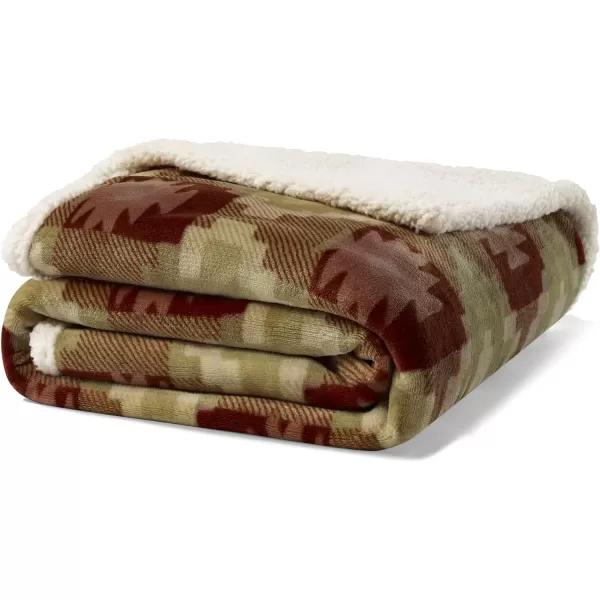 Eddie Bauer  Throw Blanket Reversible Sherpa Fleece Bedding Home Decor for All Seasons Bunkhouse Plaid Beige ThrowCopper Creek Brown