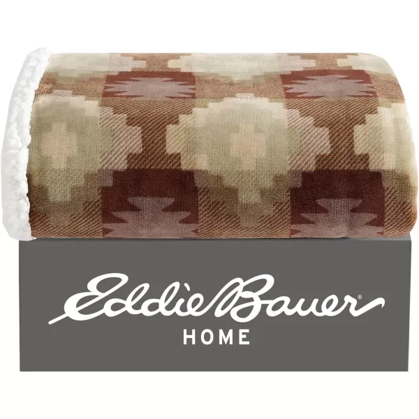 Eddie Bauer  Throw Blanket Reversible Sherpa Fleece Bedding Home Decor for All Seasons Bunkhouse Plaid Beige ThrowCopper Creek Brown