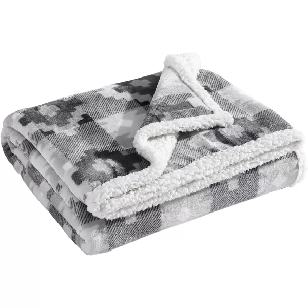 Eddie Bauer  Throw Blanket Reversible Sherpa Fleece Bedding Home Decor for All Seasons Bunkhouse Plaid Beige ThrowCopper Creek GreyWhite