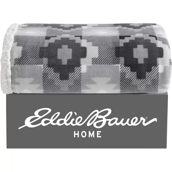 Eddie Bauer  Throw Blanket Reversible Sherpa Fleece Bedding Home Decor for All Seasons Bunkhouse Plaid Beige ThrowCopper Creek GreyWhite