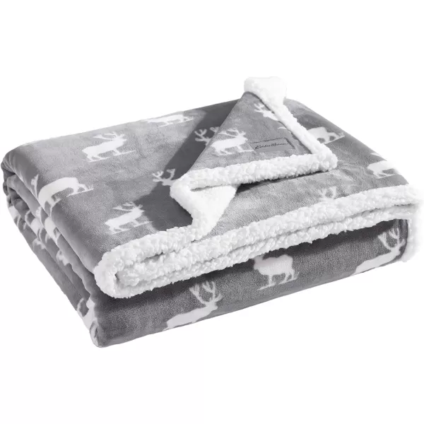 Eddie Bauer  Throw Blanket Reversible Sherpa Fleece Bedding Home Decor for All Seasons Bunkhouse Plaid Beige ThrowElk Stance GreyWhite