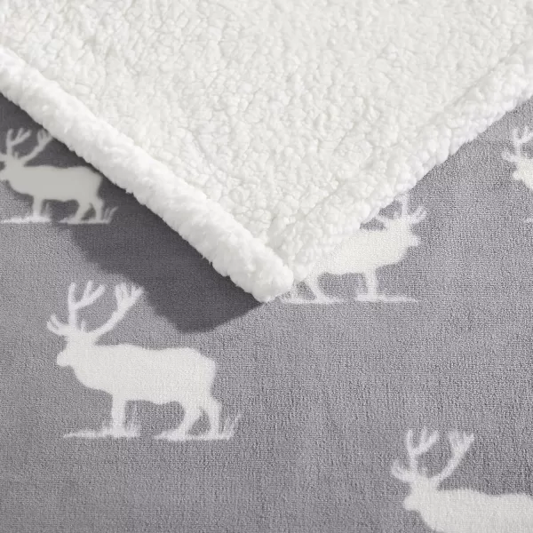 Eddie Bauer  Throw Blanket Reversible Sherpa Fleece Bedding Home Decor for All Seasons Bunkhouse Plaid Beige ThrowElk Stance GreyWhite