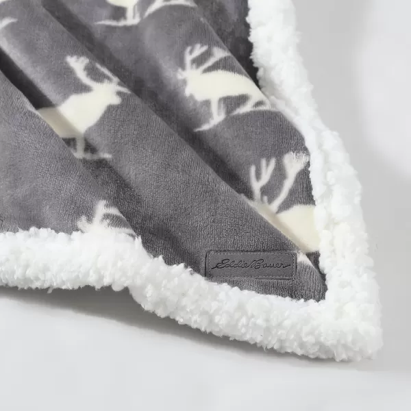 Eddie Bauer  Throw Blanket Reversible Sherpa Fleece Bedding Home Decor for All Seasons Bunkhouse Plaid Beige ThrowElk Stance GreyWhite