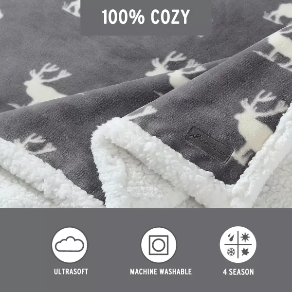 Eddie Bauer  Throw Blanket Reversible Sherpa Fleece Bedding Home Decor for All Seasons Bunkhouse Plaid Beige ThrowElk Stance GreyWhite