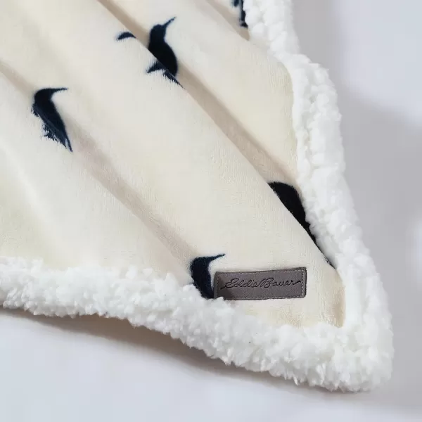 Eddie Bauer  Throw Blanket Reversible Sherpa Fleece Bedding Home Decor for All Seasons Bunkhouse Plaid Beige ThrowEmperor Penguin Navy Blue