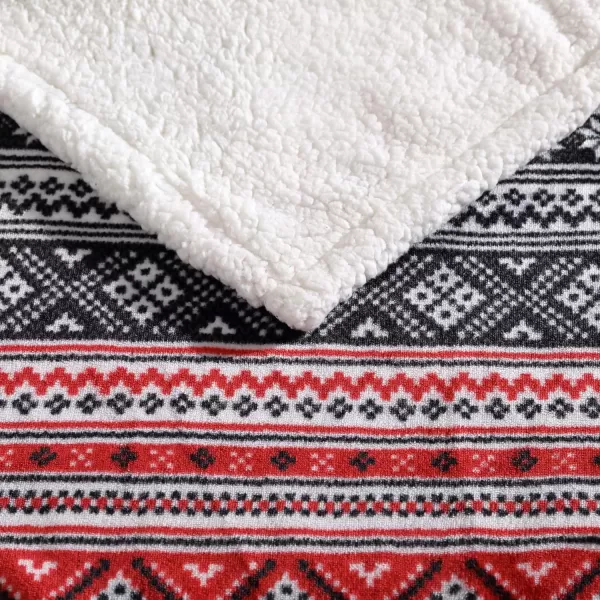 Eddie Bauer  Throw Blanket Reversible Sherpa Fleece Bedding Home Decor for All Seasons Bunkhouse Plaid Beige ThrowFair Isle RedBlack