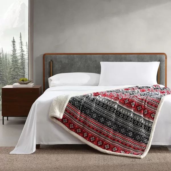 Eddie Bauer  Throw Blanket Reversible Sherpa Fleece Bedding Home Decor for All Seasons Bunkhouse Plaid Beige ThrowFair Isle RedBlack