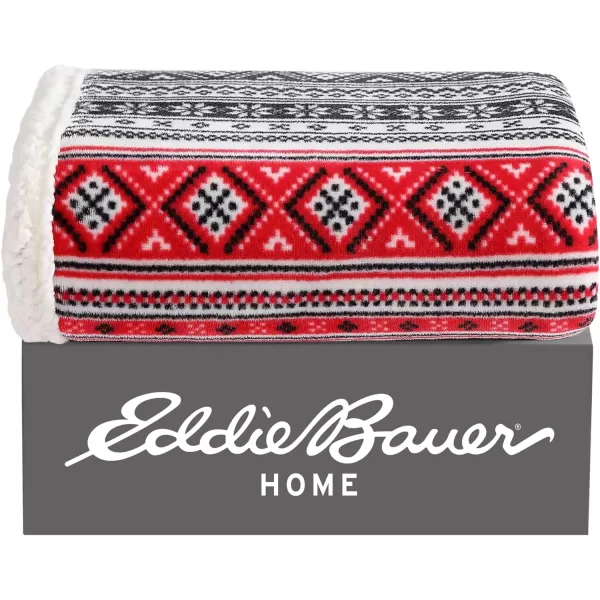 Eddie Bauer  Throw Blanket Reversible Sherpa Fleece Bedding Home Decor for All Seasons Bunkhouse Plaid Beige ThrowFair Isle RedBlack