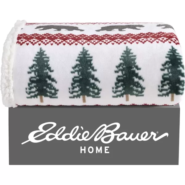 Eddie Bauer  Throw Blanket Reversible Sherpa Fleece Bedding Home Decor for All Seasons Bunkhouse Plaid Beige ThrowGrizzly Peak RedWhiteGreen