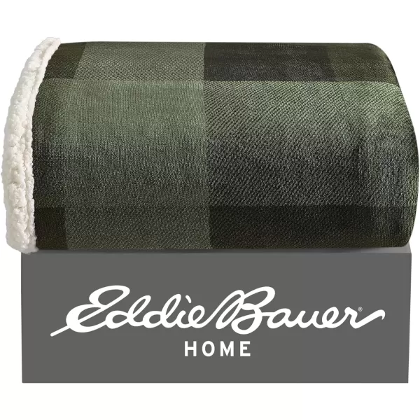 Eddie Bauer  Throw Blanket Reversible Sherpa Fleece Bedding Home Decor for All Seasons Bunkhouse Plaid Beige ThrowPine Plaid GreenBlack