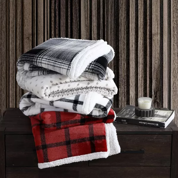 Eddie Bauer  Throw Blanket Reversible Sherpa Fleece Bedding Home Decor for All Seasons Bunkhouse Plaid Beige ThrowRedBlack