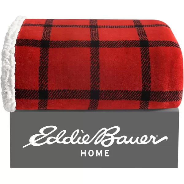 Eddie Bauer  Throw Blanket Reversible Sherpa Fleece Bedding Home Decor for All Seasons Bunkhouse Plaid Beige ThrowRedBlack