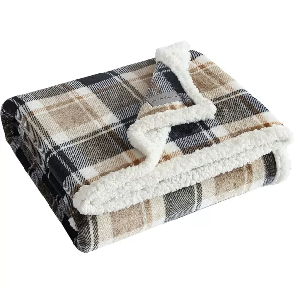 Eddie Bauer  Throw Blanket Reversible Sherpa Fleece Bedding Home Decor for All Seasons Bunkhouse Plaid Beige ThrowRugged Plaid Beige