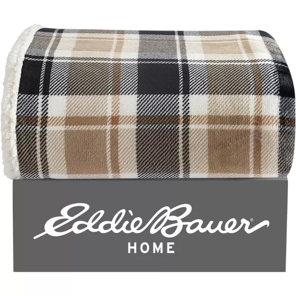 Eddie Bauer  Throw Blanket Reversible Sherpa Fleece Bedding Home Decor for All Seasons Bunkhouse Plaid Beige ThrowRugged Plaid Beige