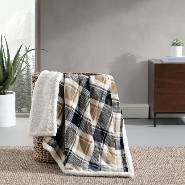 Eddie Bauer  Throw Blanket Reversible Sherpa Fleece Bedding Home Decor for All Seasons Bunkhouse Plaid Beige ThrowRugged Plaid Beige