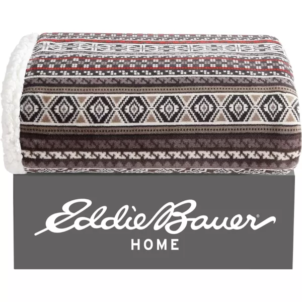 Eddie Bauer  Throw Blanket Reversible Sherpa Fleece Bedding Home Decor for All Seasons Bunkhouse Plaid Beige ThrowSycamore RedCharcoalWhite