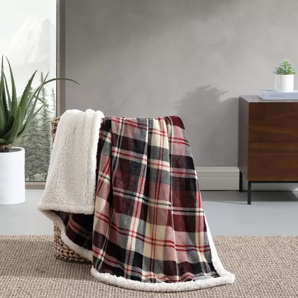 Eddie Bauer  Throw Blanket Reversible Sherpa Fleece Bedding Home Decor for All Seasons Bunkhouse Plaid Beige ThrowTrailhead Plaid Red