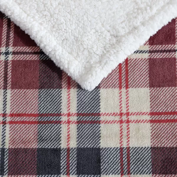 Eddie Bauer  Throw Blanket Reversible Sherpa Fleece Bedding Home Decor for All Seasons Bunkhouse Plaid Beige ThrowTrailhead Plaid Red