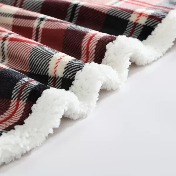 Eddie Bauer  Throw Blanket Reversible Sherpa Fleece Bedding Home Decor for All Seasons Bunkhouse Plaid Beige ThrowTrailhead Plaid Red