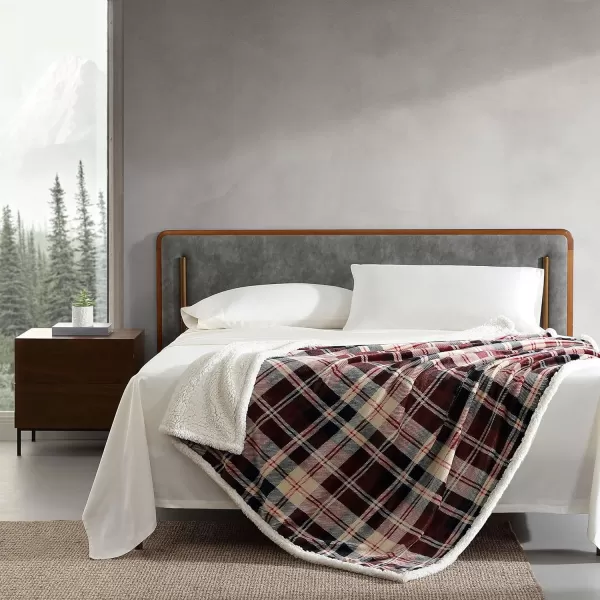 Eddie Bauer  Throw Blanket Reversible Sherpa Fleece Bedding Home Decor for All Seasons Bunkhouse Plaid Beige ThrowTrailhead Plaid Red