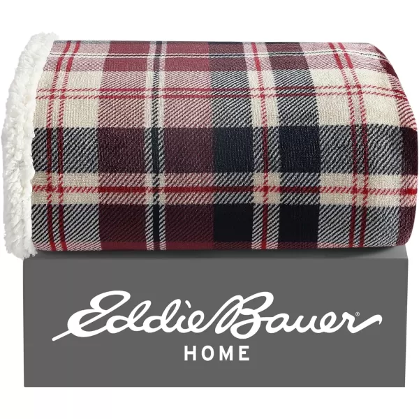 Eddie Bauer  Throw Blanket Reversible Sherpa Fleece Bedding Home Decor for All Seasons Bunkhouse Plaid Beige ThrowTrailhead Plaid Red