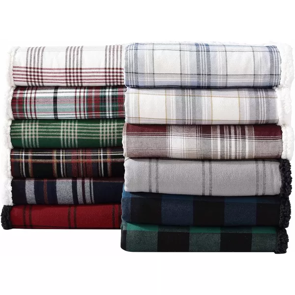 Eddie Bauer  Throw Blanket Reversible Sherpa Fleece Bedding Home Decor for All Seasons Bunkhouse Plaid Beige ThrowTrailhead Plaid Red