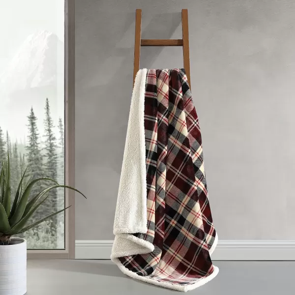 Eddie Bauer  Throw Blanket Reversible Sherpa Fleece Bedding Home Decor for All Seasons Bunkhouse Plaid Beige ThrowTrailhead Plaid Red