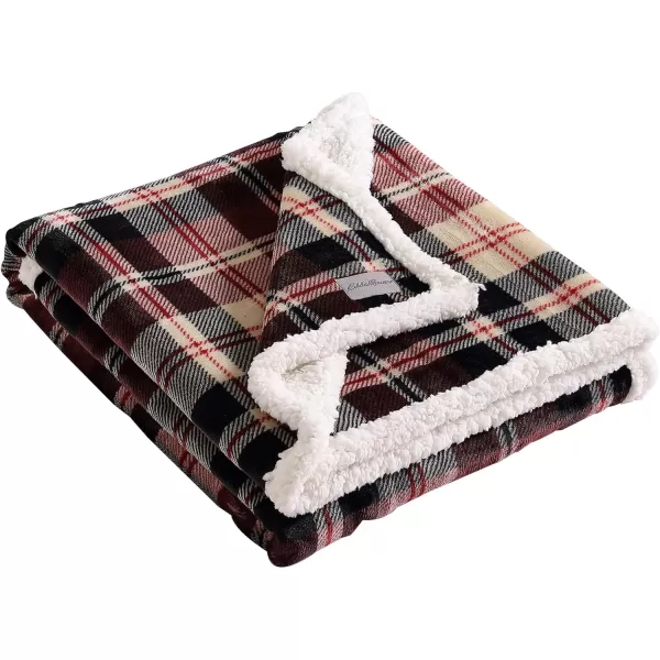 Eddie Bauer  Throw Blanket Reversible Sherpa Fleece Bedding Home Decor for All Seasons Bunkhouse Plaid Beige ThrowTrailhead Plaid Red