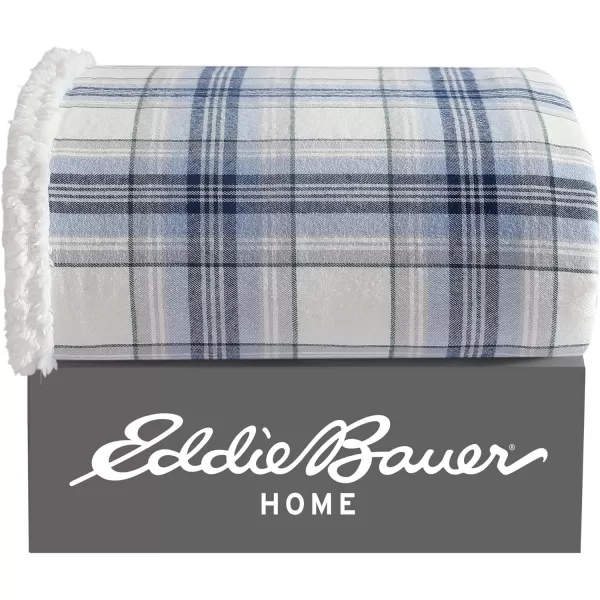 Eddie Bauer  Throw Blanket Reversible Sherpa Fleece Bedding Home Decor for All Seasons Edgewood Khaki ThrowEdgewood Plaid Blue