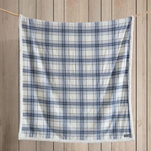 Eddie Bauer  Throw Blanket Reversible Sherpa Fleece Bedding Home Decor for All Seasons Edgewood Khaki ThrowEdgewood Plaid Blue