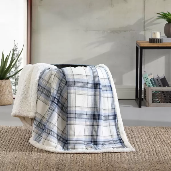 Eddie Bauer  Throw Blanket Reversible Sherpa Fleece Bedding Home Decor for All Seasons Edgewood Khaki ThrowEdgewood Plaid Blue