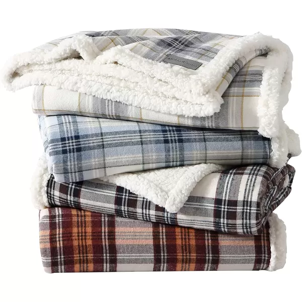 Eddie Bauer  Throw Blanket Reversible Sherpa Fleece Bedding Home Decor for All Seasons Edgewood Khaki ThrowEdgewood Plaid Blue