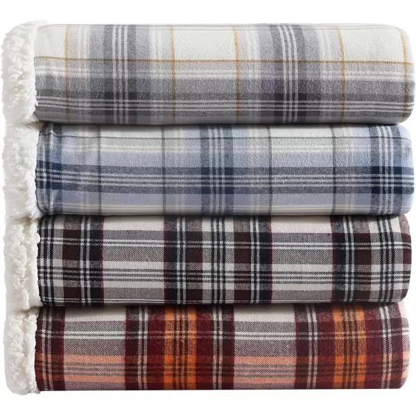 Eddie Bauer  Throw Blanket Reversible Sherpa Fleece Bedding Home Decor for All Seasons Edgewood Khaki ThrowEdgewood Plaid Blue