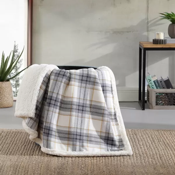 Eddie Bauer  Throw Blanket Reversible Sherpa Fleece Bedding Home Decor for All Seasons Edgewood Khaki ThrowEdgewood Plaid Grey