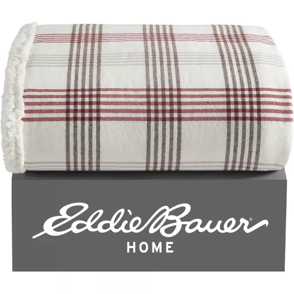 Eddie Bauer  Throw Blanket Super Soft Reversible Cotton Flannel Sherpa Bedding Ideal Christmas ampamp White Elephant Gifts Cozy Plaid Home Decor Montlake Plaid Red ThrowUnion Bay RedKhaki